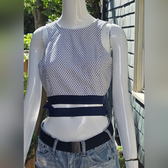 Asilio's.  Fitted Sleeveless Black And White Crop Top With Back Zipper.  Small - Picture 1 of 13